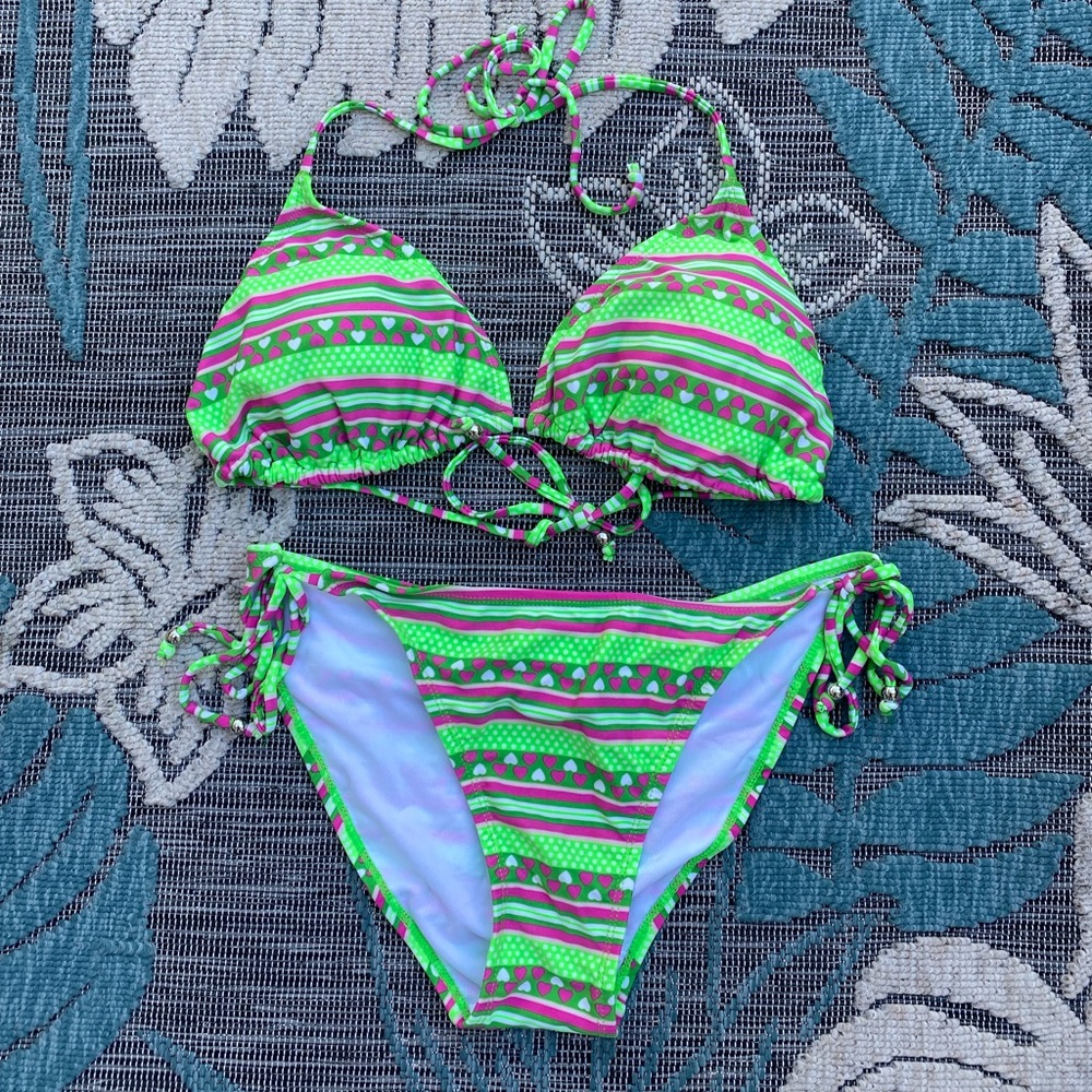 SOLD! InGear Two Piece Triangle String Bikini Top With Mid-Rise Bottom Large - Picture 1 of 5